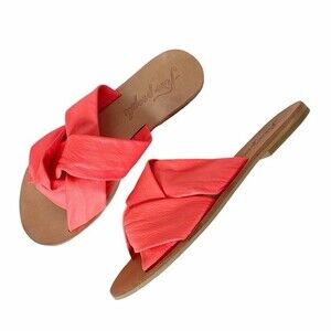 Free People Sandal Rio Vista Neon Coral Slide Leather Sandals Womens Size 36 | 6